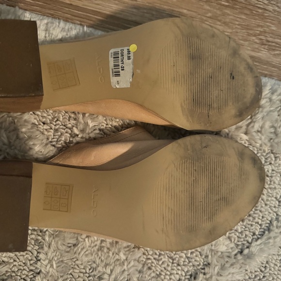 ALDO Nude Dorothy Soft Leather Wooden Block Heel Peep Toe Slip-on Slide … - Picture 8 of 8